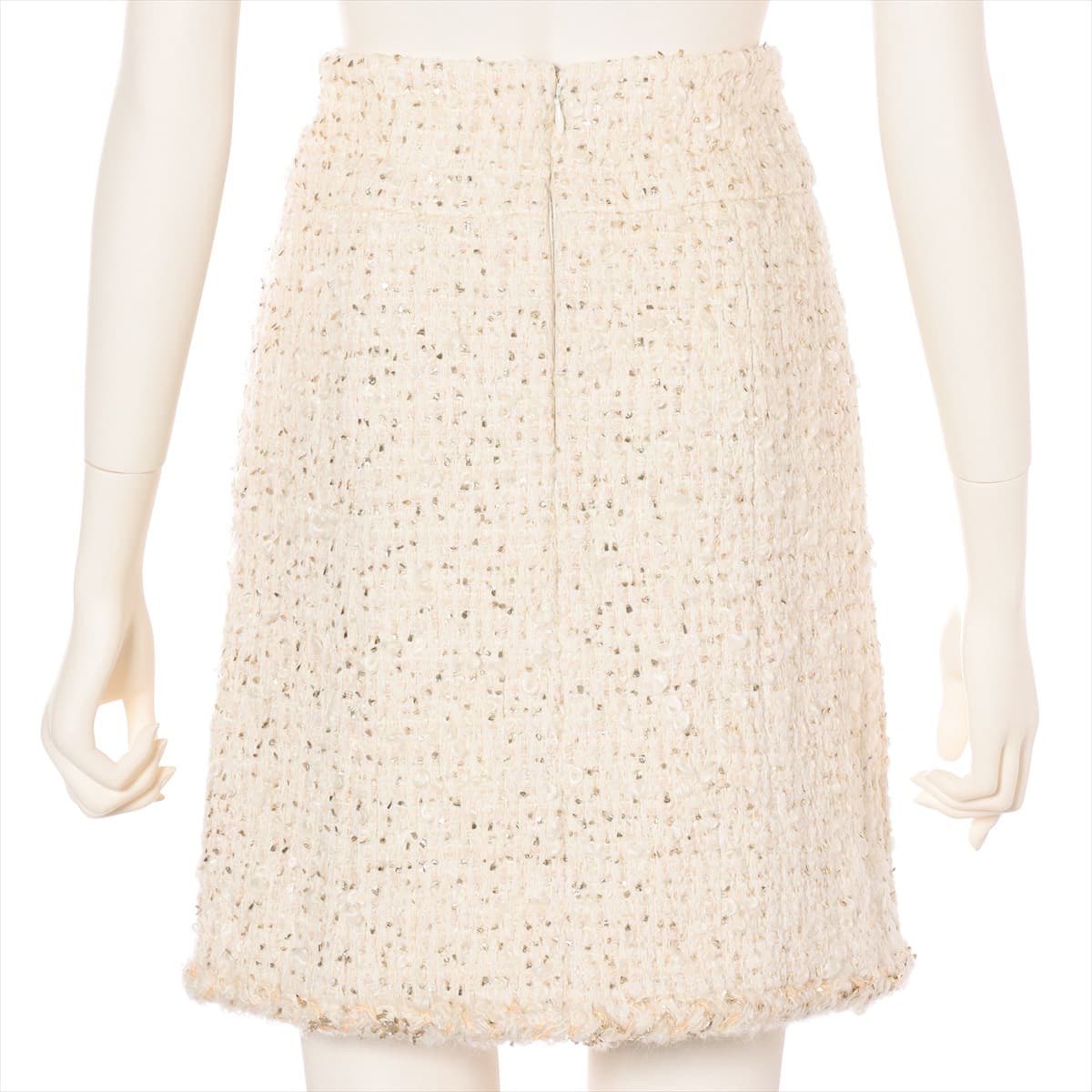 Chanel Coco Button P61 Tweed Skirt 34 Ladies' White x gold