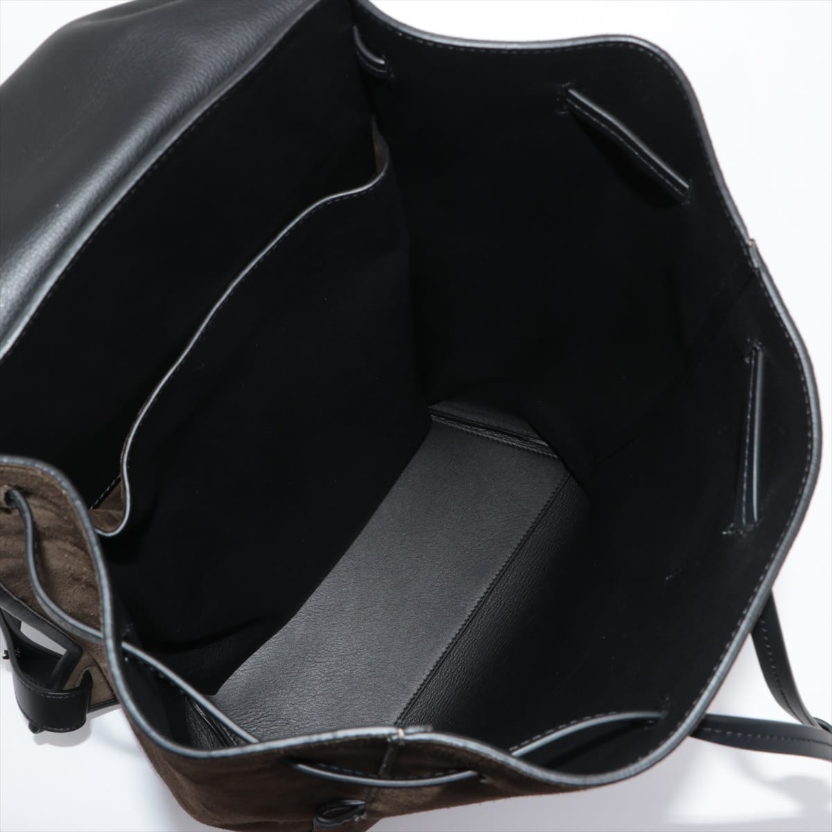 Loewe Drawstring Suede & leather Backpack Khaki