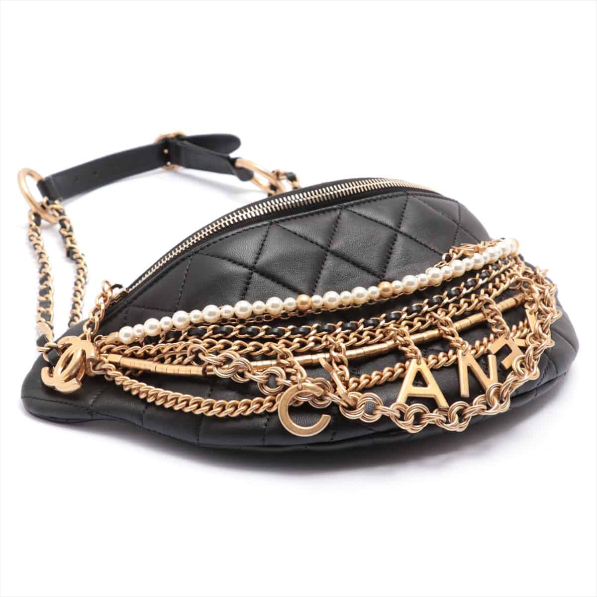 Chanel Matelasse Lambskin Sling backpack Black Gold Metal fittings 28th