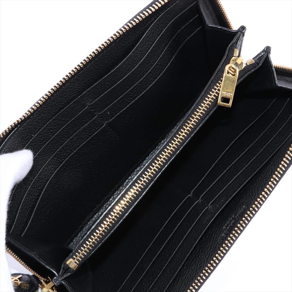 Saint Laurent Paris Leather Round-Zip-Wallet Black