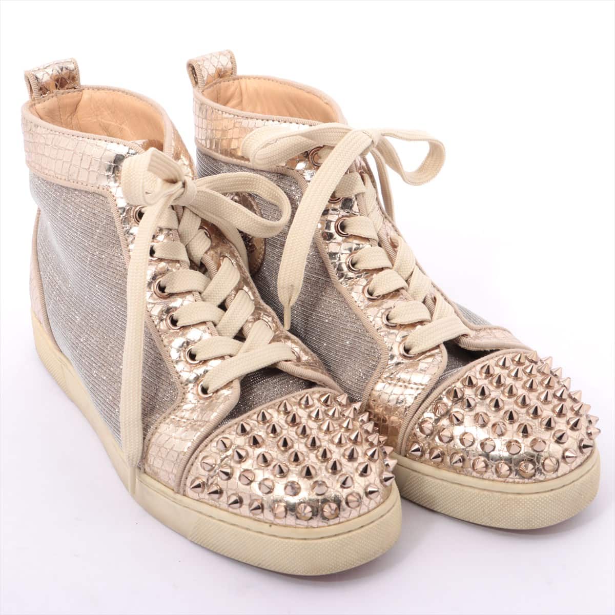 Christian Louboutin Lewis Spike Leather x fabric High-top Sneakers 38.5 Ladies' Gold × Silver