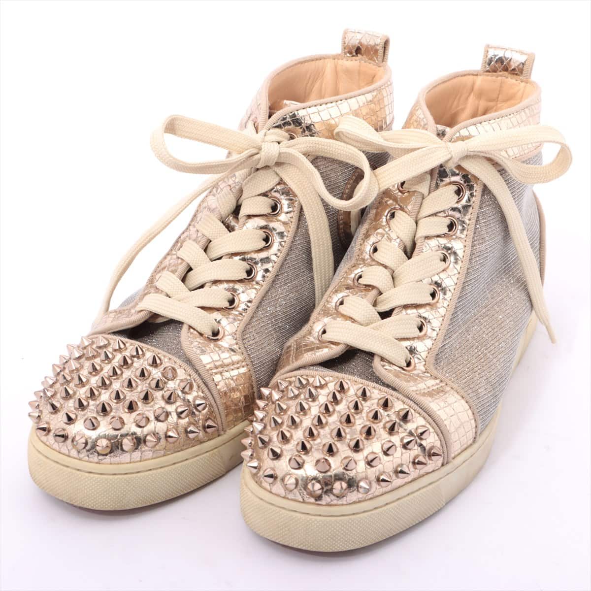 Christian Louboutin Lewis Spike Leather x fabric High-top Sneakers 38.5 Ladies' Gold × Silver