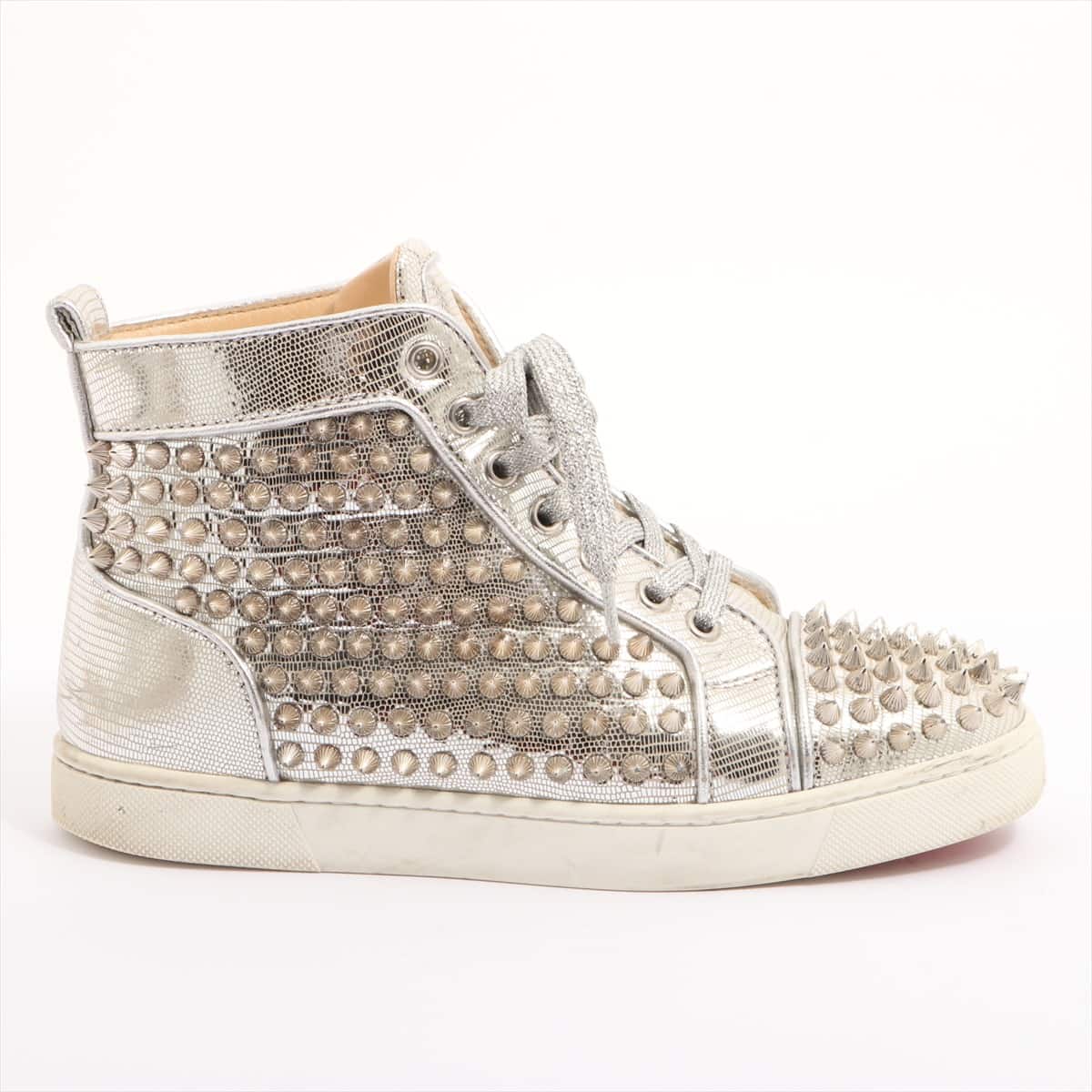 Christian Louboutin Lewis Spike Patent leather High-top Sneakers 36 1/2 Ladies' Silver