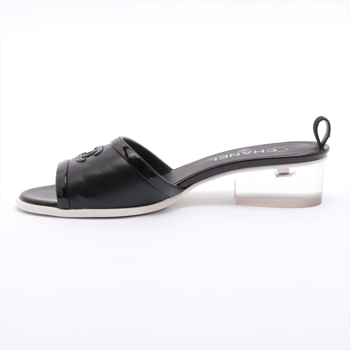 Chanel 19SS Leather & patent Sandals 39C Ladies' Black Coco Mark clear heel