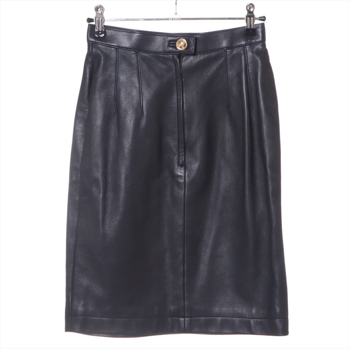 Chanel Coco Button Lam Skirt 36 Ladies' Black