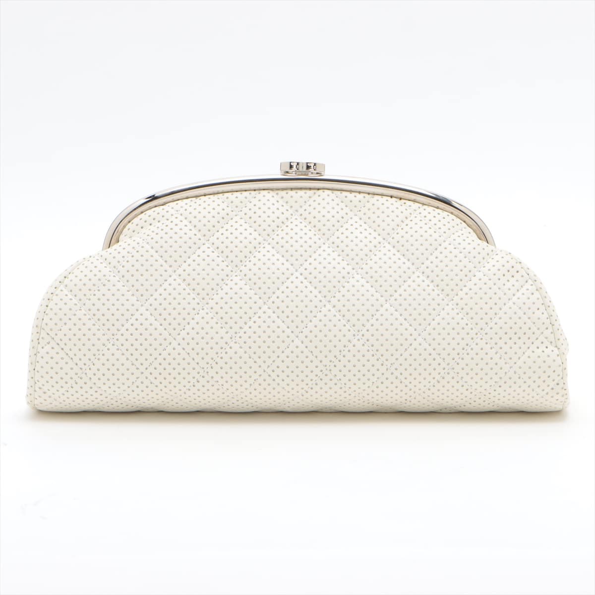 Chanel Coco Mark Punching leather Clutch bag Gamaguchi  White Silver Metal fittings 11XXXXXX
