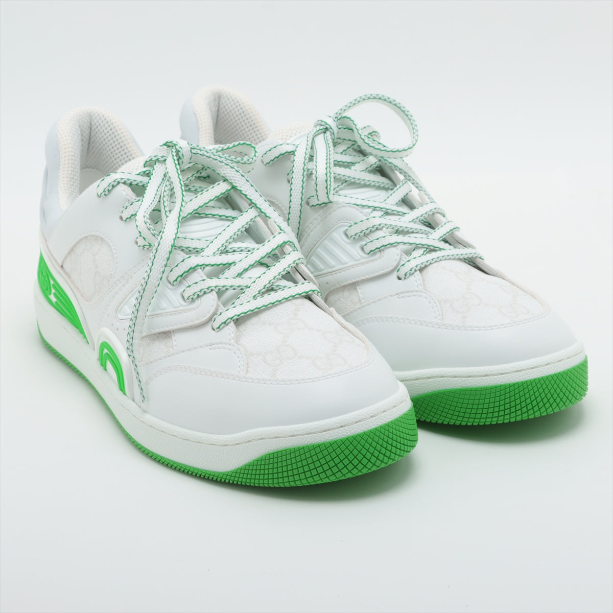 Gucci Basket PVC & leather Sneakers 7.5 Men's White x green GG Supreme Replaceable cord box There is a storage bag