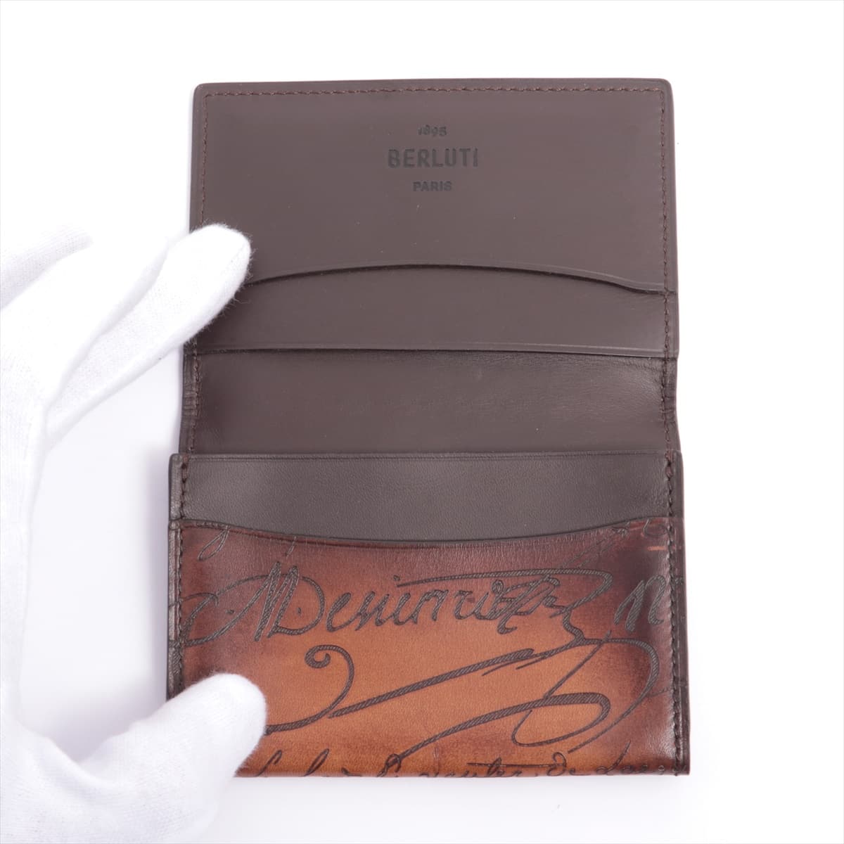 Berluti Calligraphy Leather Card case Brown Card case Cobasre