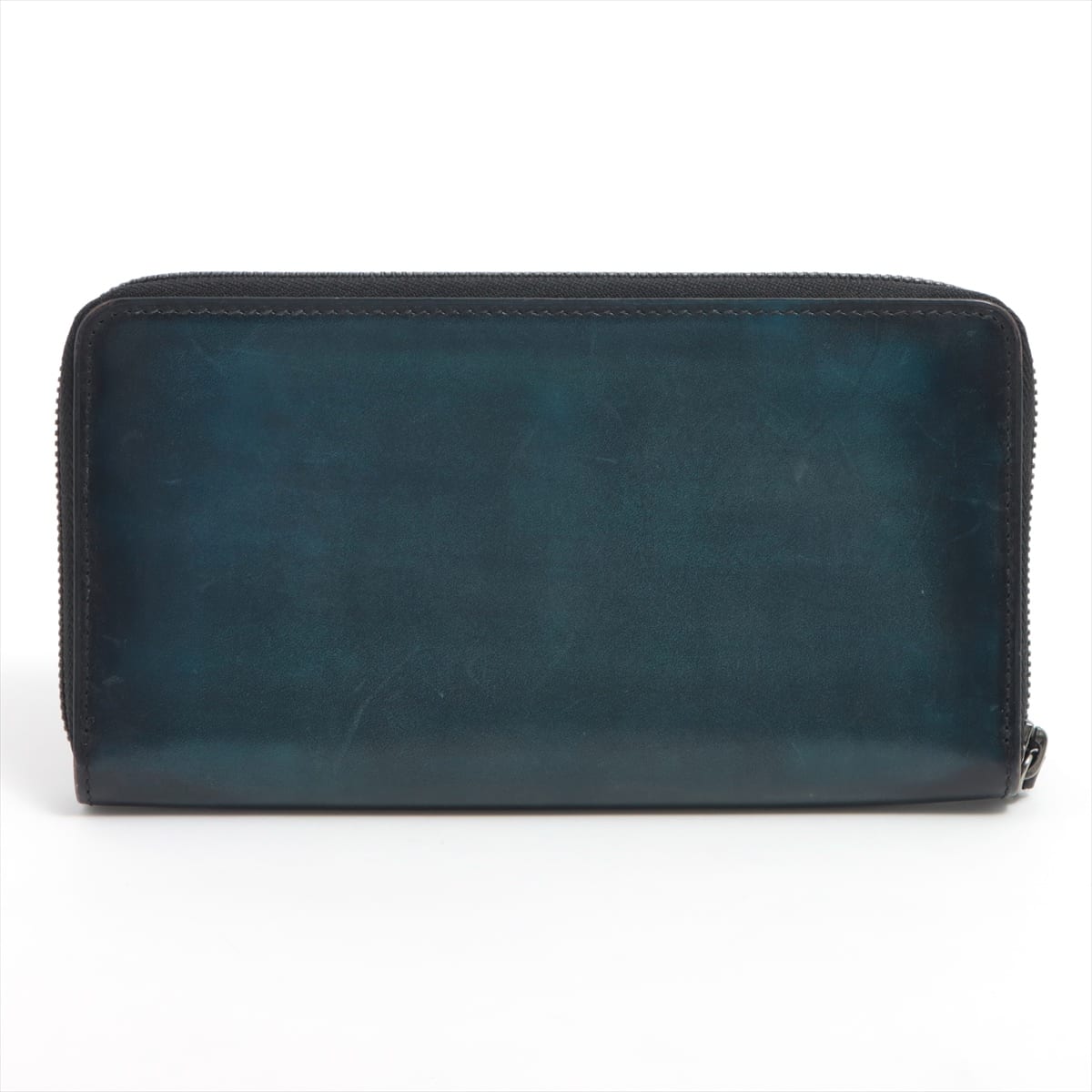 Berluti Calligraphy Leather Round-Zip-Wallet Navy blue
