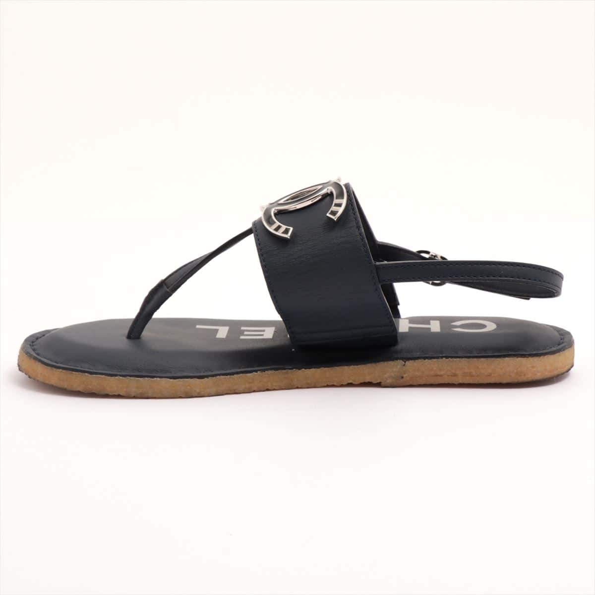 Chanel Coco Mark Leather Sandals 36 Ladies' Navy blue