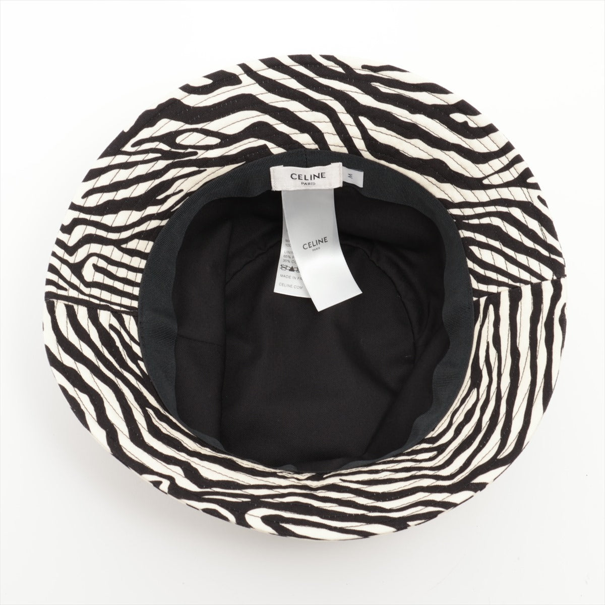 CELINE Logo Bucket Hat M Cotton Black x ivory Zebra