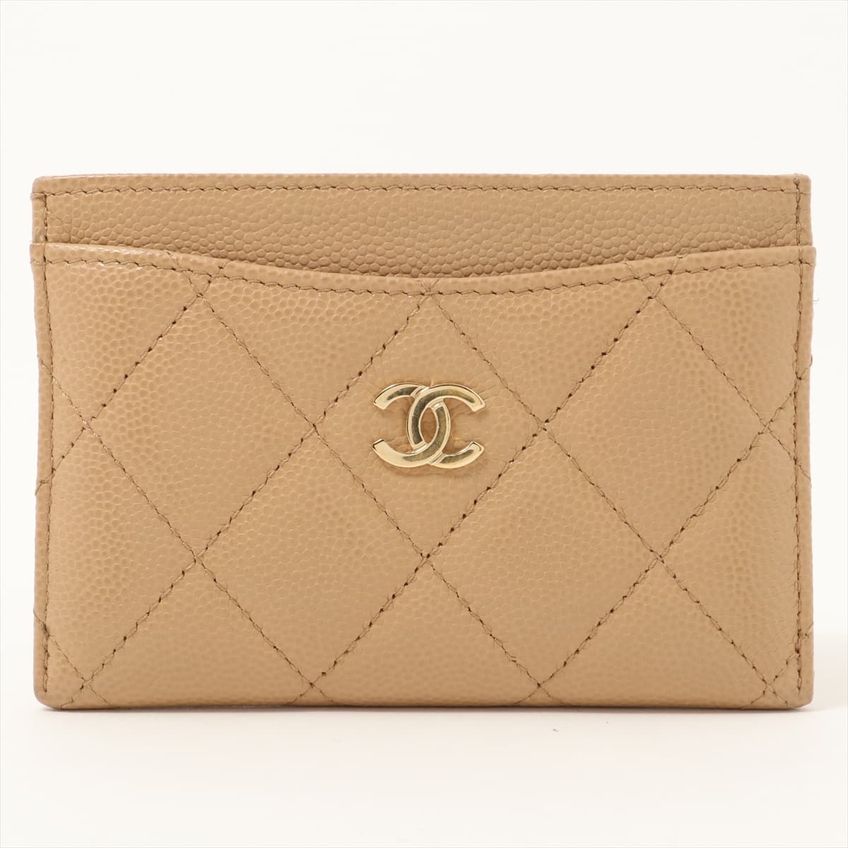 Chanel Coco Mark Caviarskin Pass case Beige Gold Metal fittings 28th