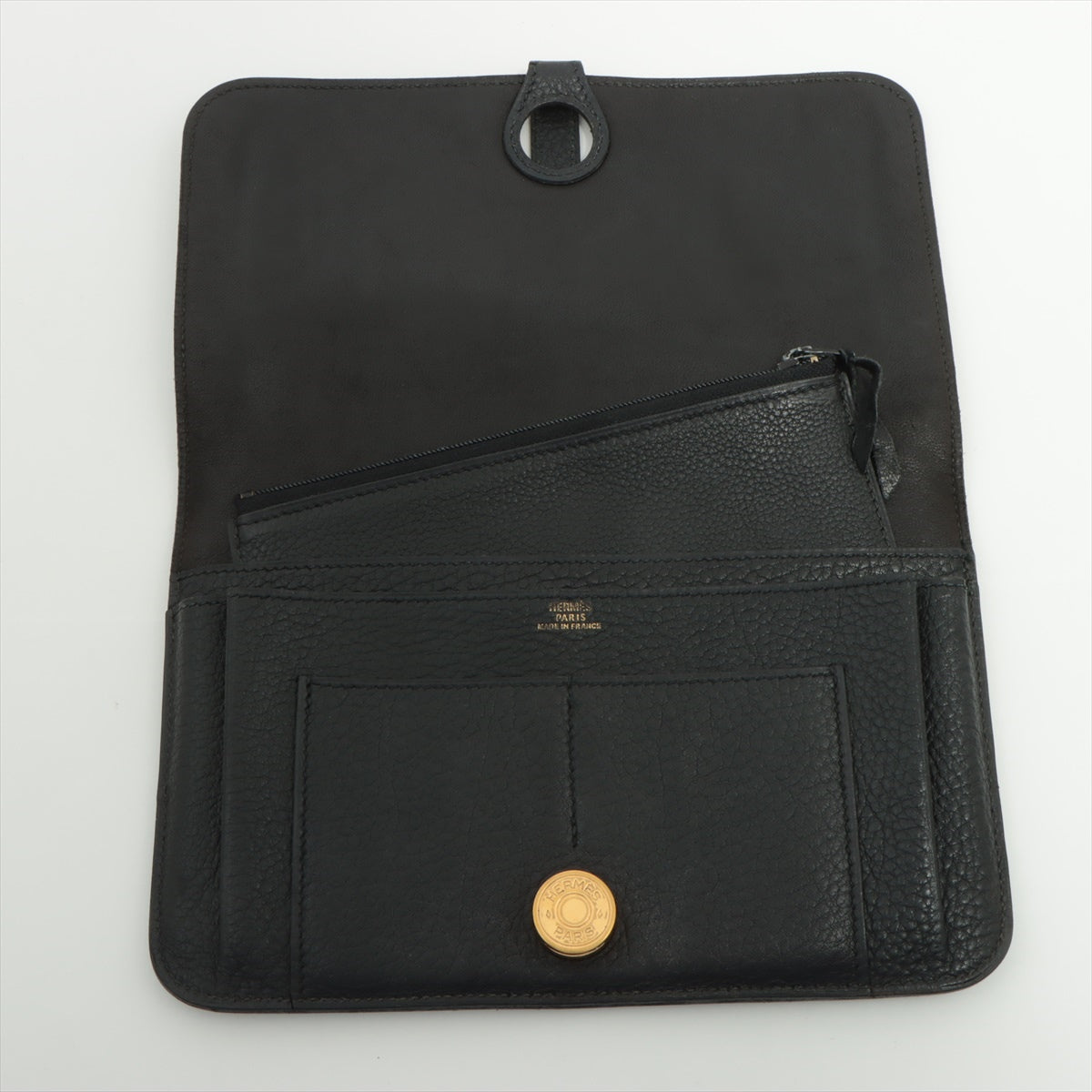 Hermès Dogon GM Togo Wallet Black Gold Metal Fittings □A: 1997