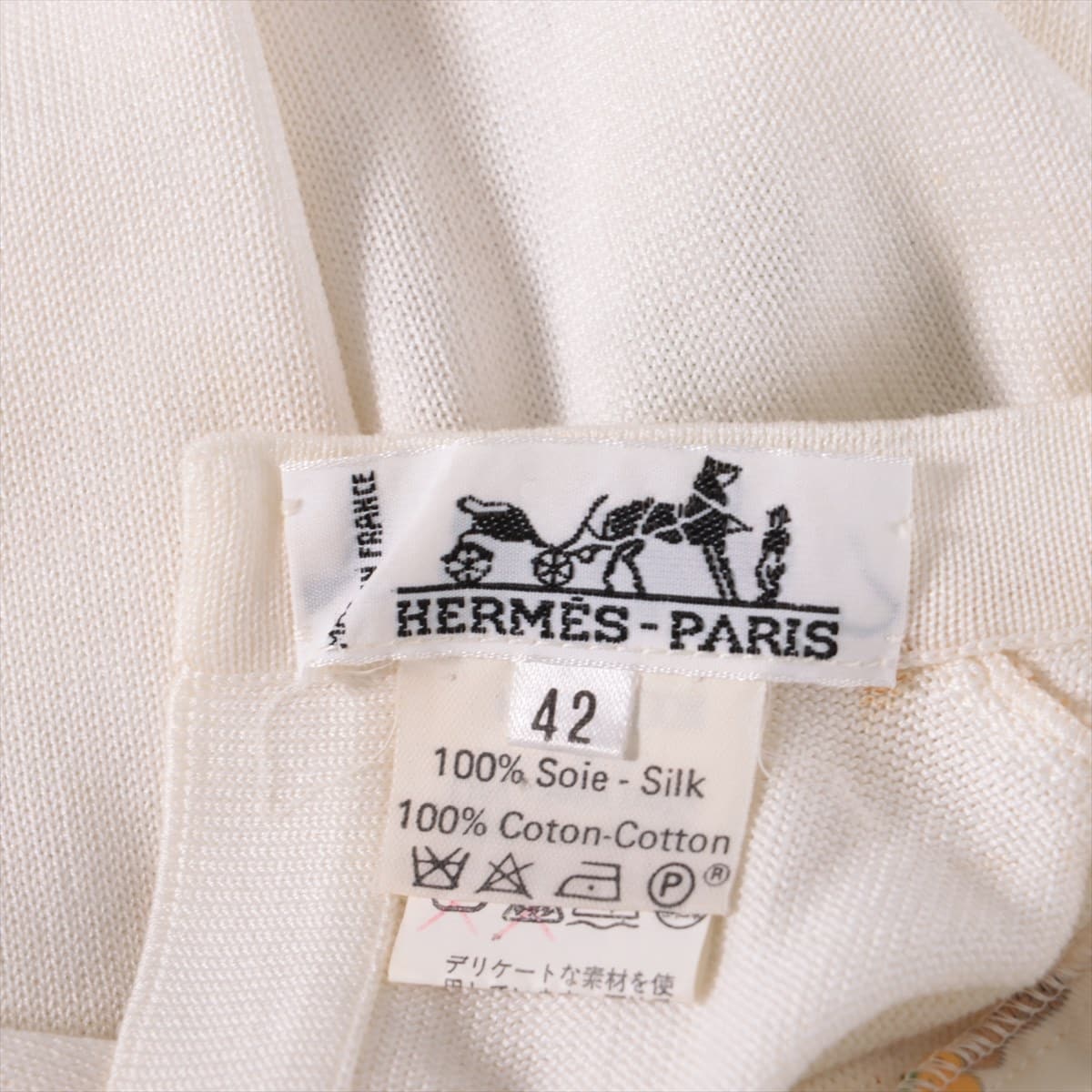Hermès Cotton & silk Short Sleeve Knitwear 42 Ladies' Green x ivory