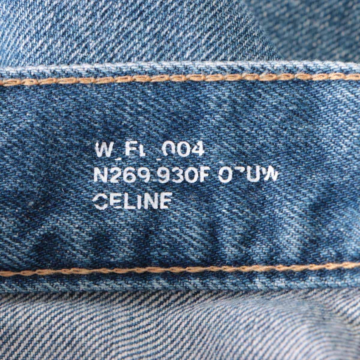 CELINE Cotton Denim pants 26 Ladies' Blue  Eddie period flaring Damage processing
