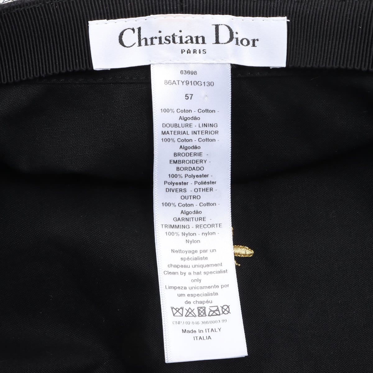 Christian Dior CD logo bee Beret 57 Cotton Black