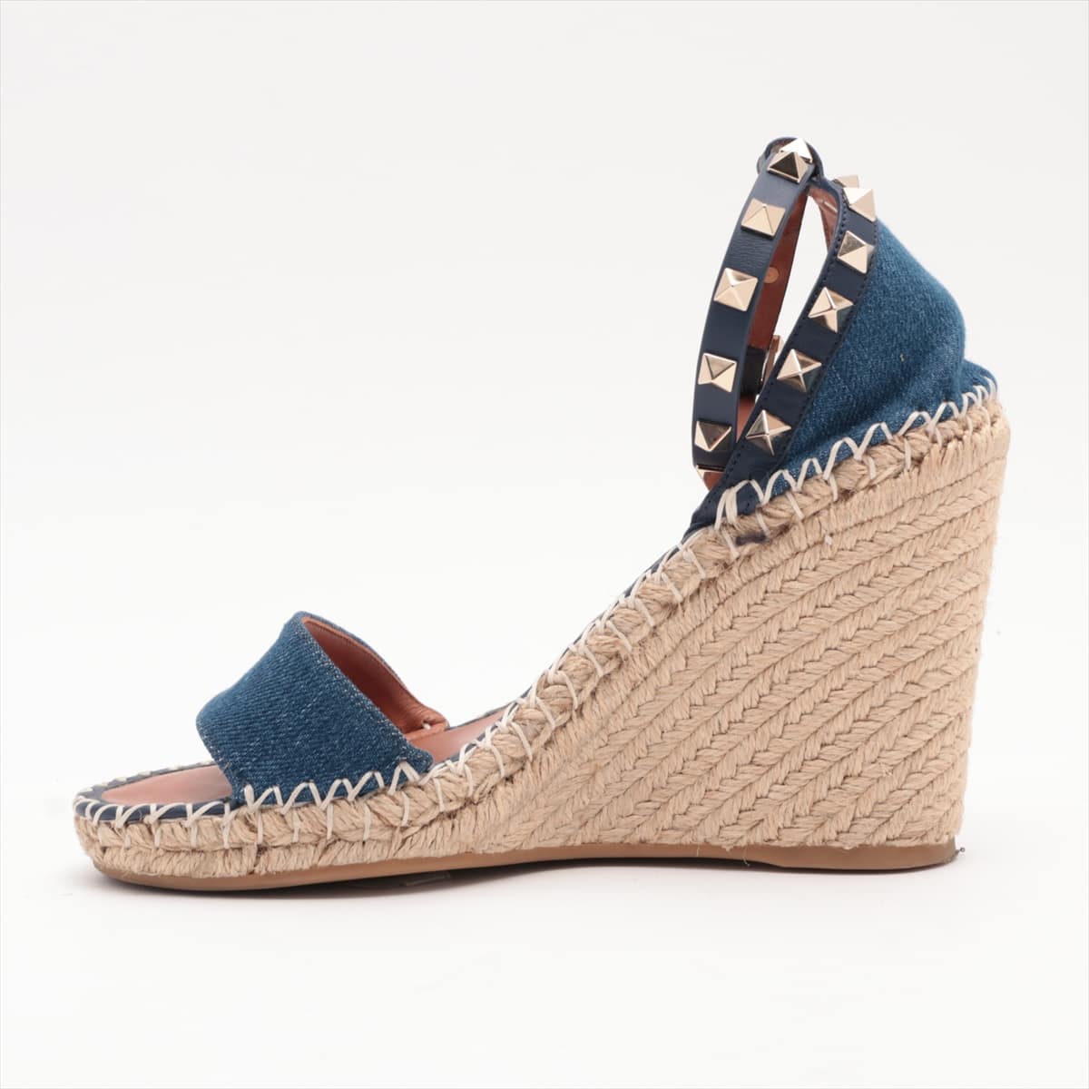 Valentino Garavani Rock Studs Denim Wedge Sole Sandals 36 Ladies' Blue