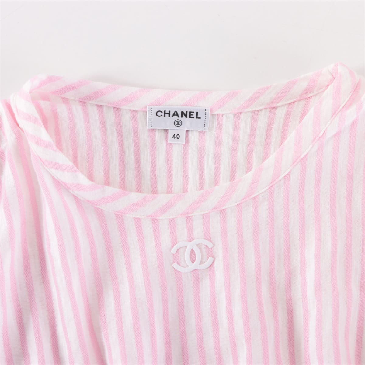 Chanel Coco Mark P60 Cotton & polyester T-shirt 40 Ladies' White x pink  Ribbon