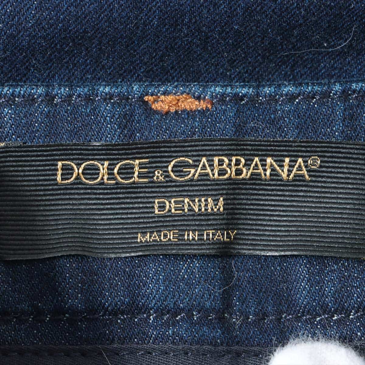 Dolce & Gabbana Cotton & polyurethane Denim pants 38 Ladies' Navy blue  logo plate