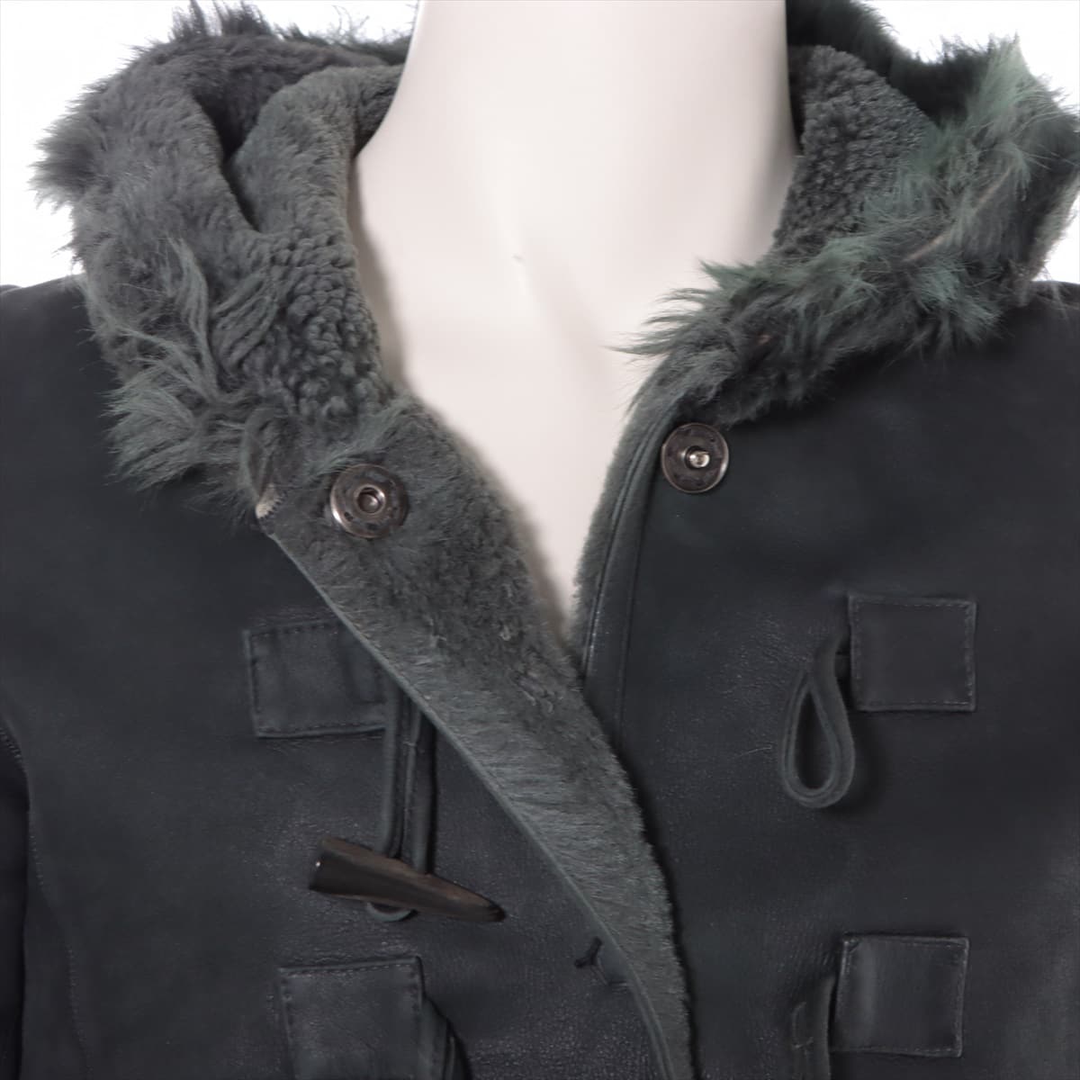 Balmain Leather Duffel coat 9 Men's Grey  Some fur can be removed, cuff fur length is different