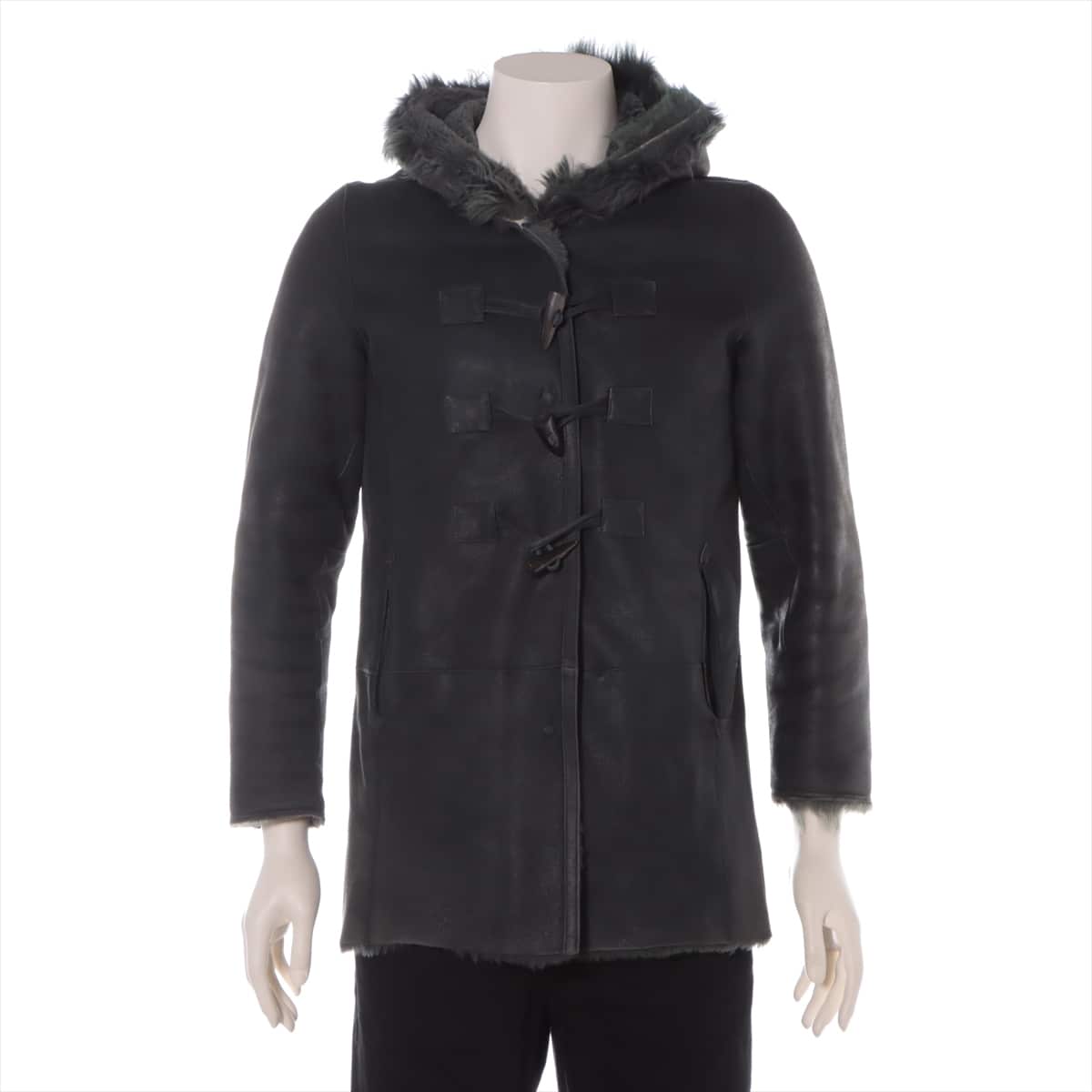 Balmain Leather Duffel coat 9 Men's Grey  Some fur can be removed, cuff fur length is different