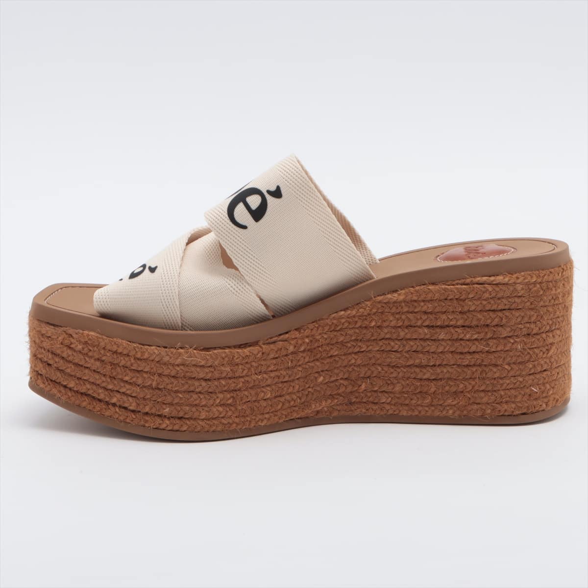 Chloe Woody Fabric Wedge Sole Sandals 38 Ladies' White x brown