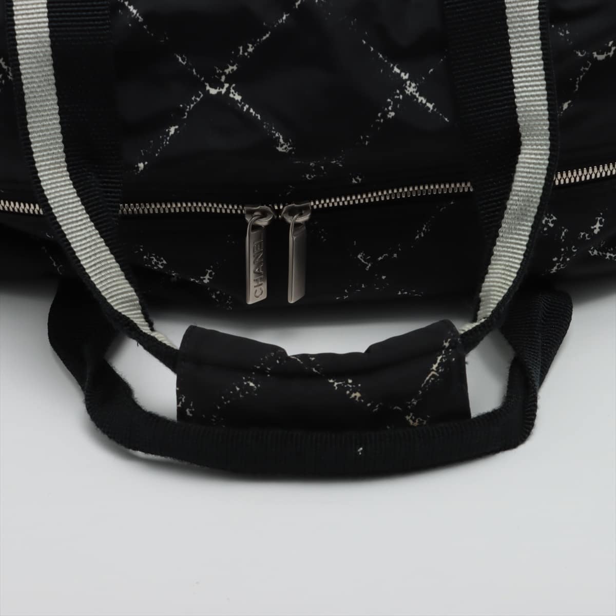 Chanel Old Travel Line Nylon Boston bag Black Silver Metal fittings
