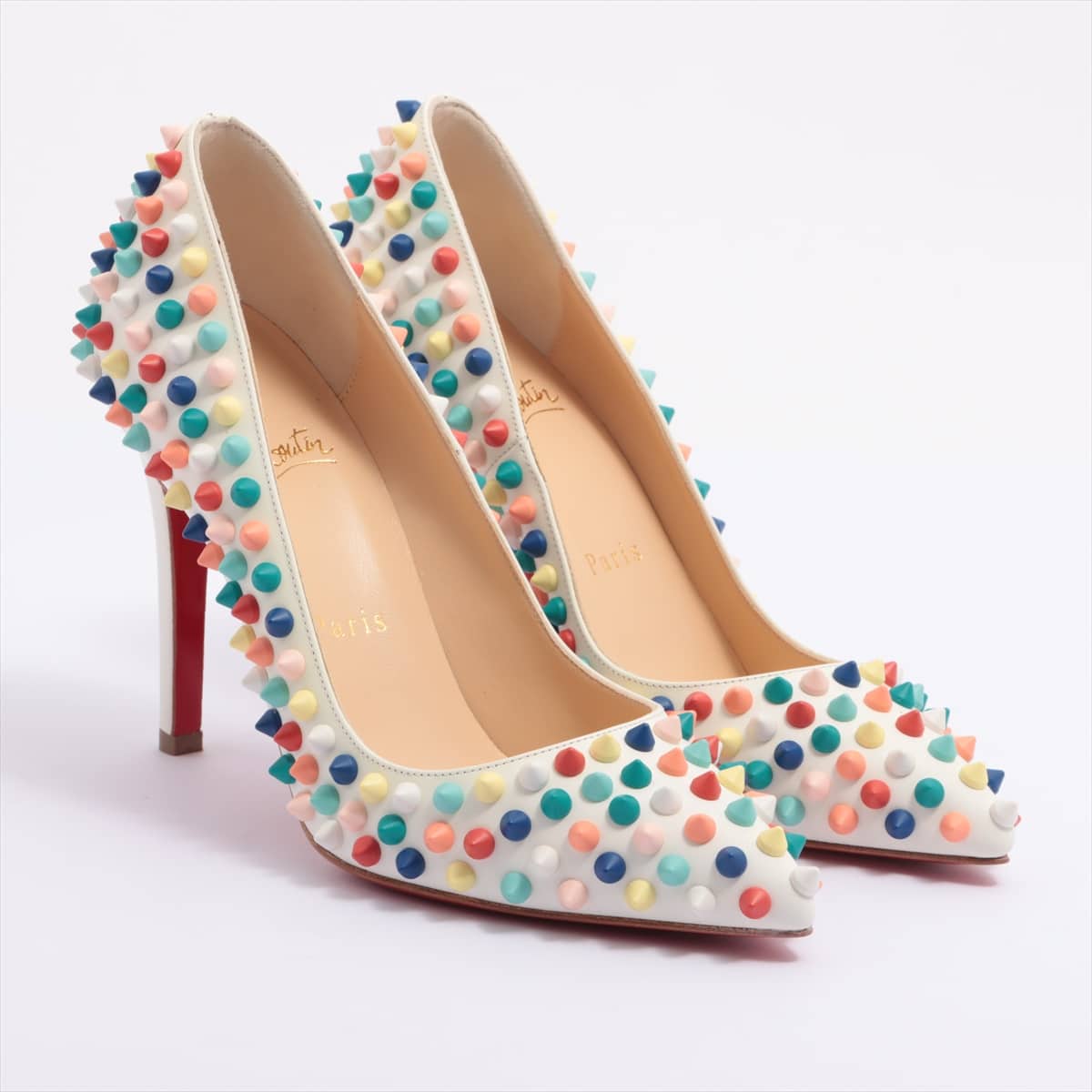 Christian Louboutin Leather Pumps 35 Ladies' White PIGALLE multicolor studs