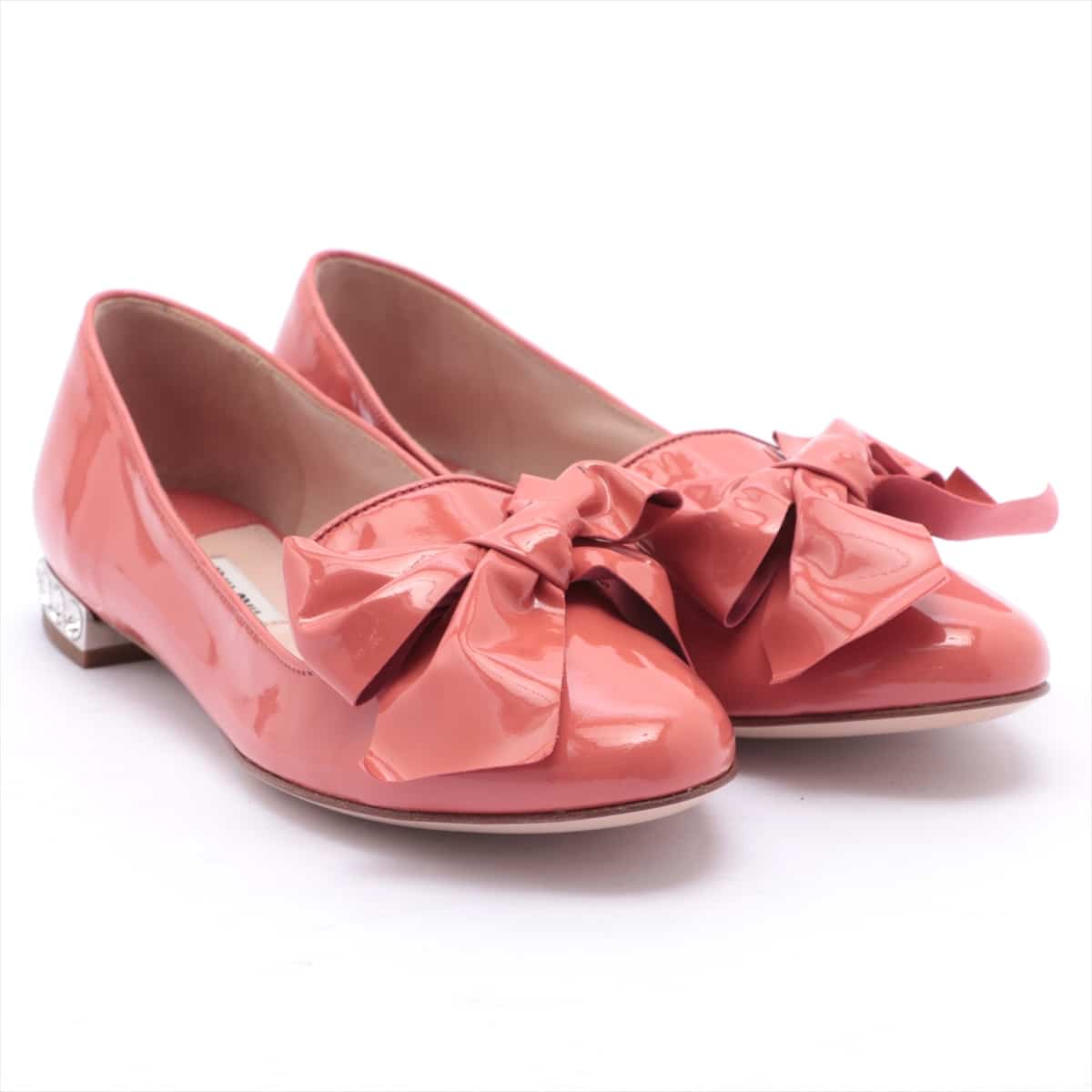 Miu Miu Patent leather Pumps 35 Ladies' Pink Ribbon Heel bijou decoration
