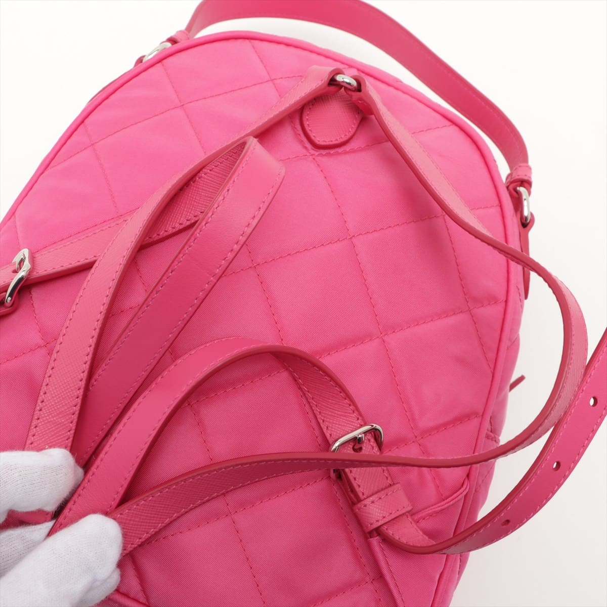 Prada Tessuto Impuntu Backpack Pink 1BZ066 open papers