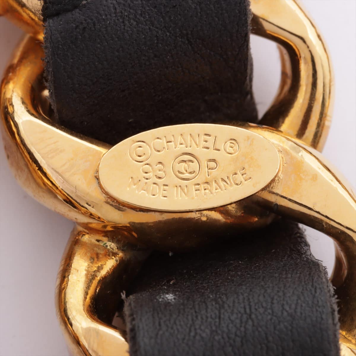 Chanel 93P Chain belt GP & leather Black×Gold