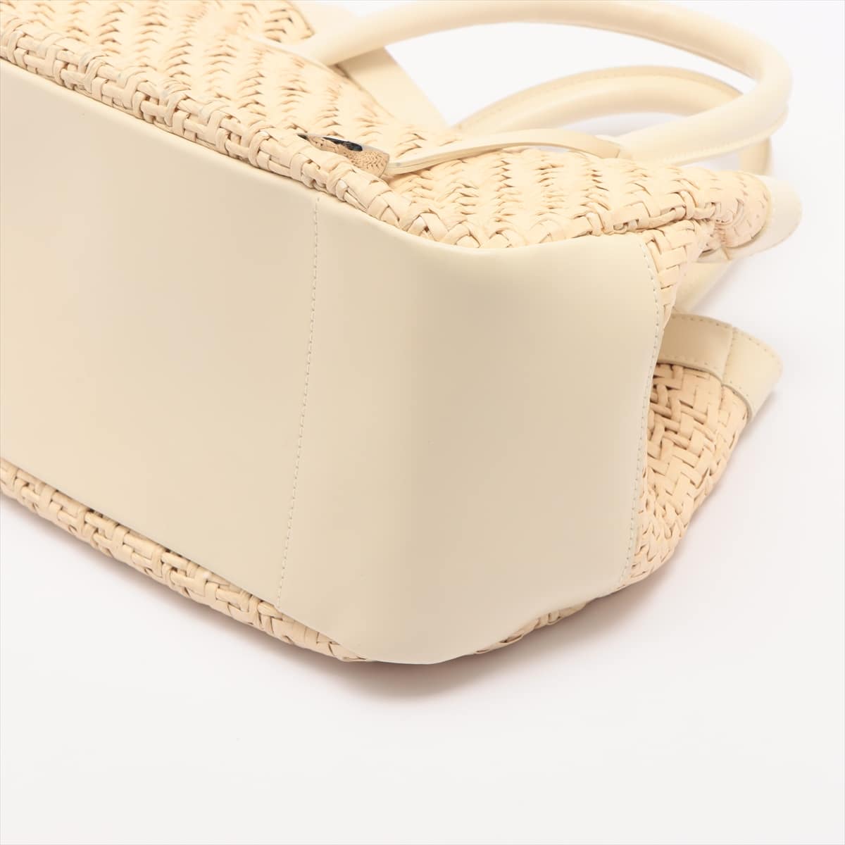 FURLA Straw & leather Straw bag Beige x white