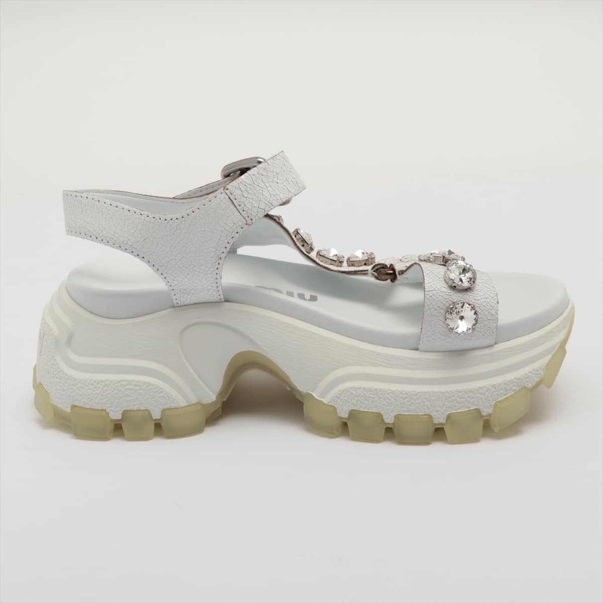 Miu Miu Leather Sandals 35 Ladies' White Bijou