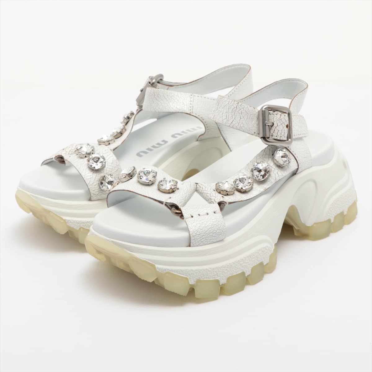 Miu Miu Leather Sandals 35 Ladies' White Bijou