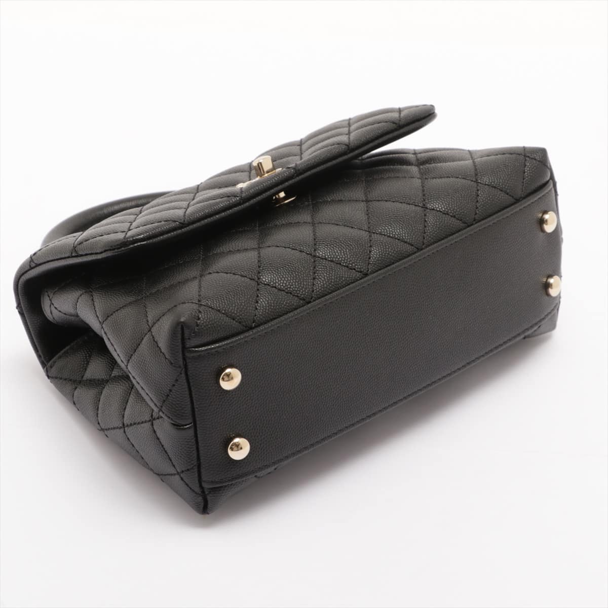 Chanel Coco Handle Caviarskin 2way handbag Black Champagne gold hardware 30