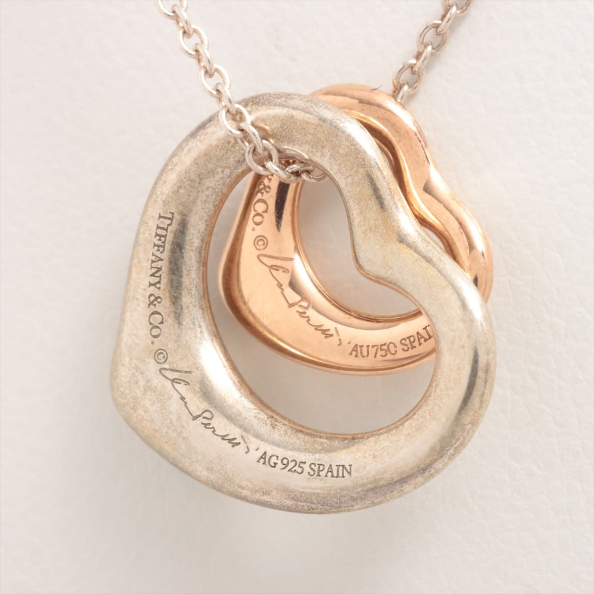 Tiffany Double Open Heart Necklace 925×750 4.4g Gold × Silver