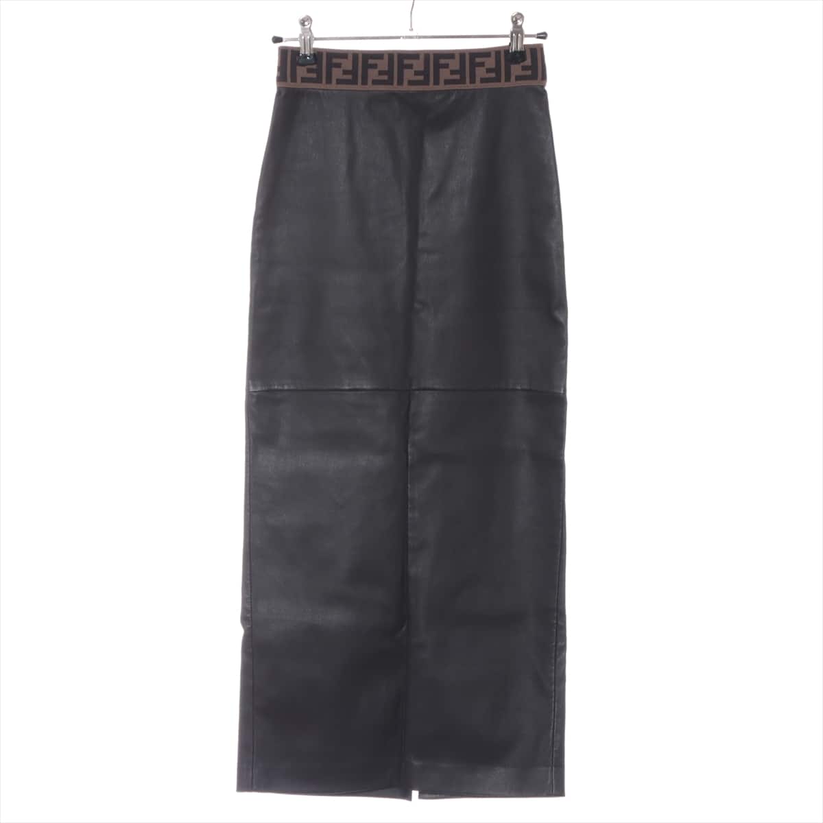 Fendi ZUCCa 19-year Leather Skirt 36 Ladies' Black