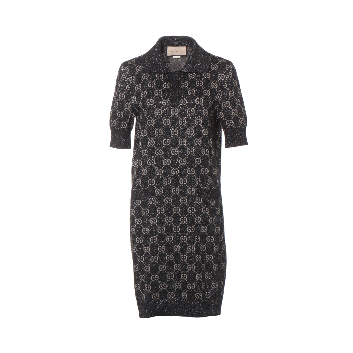 Gucci GG jacquard Cotton & nylon Knit dress M Ladies' Black×Gold  678437 Glitter Polo shirt