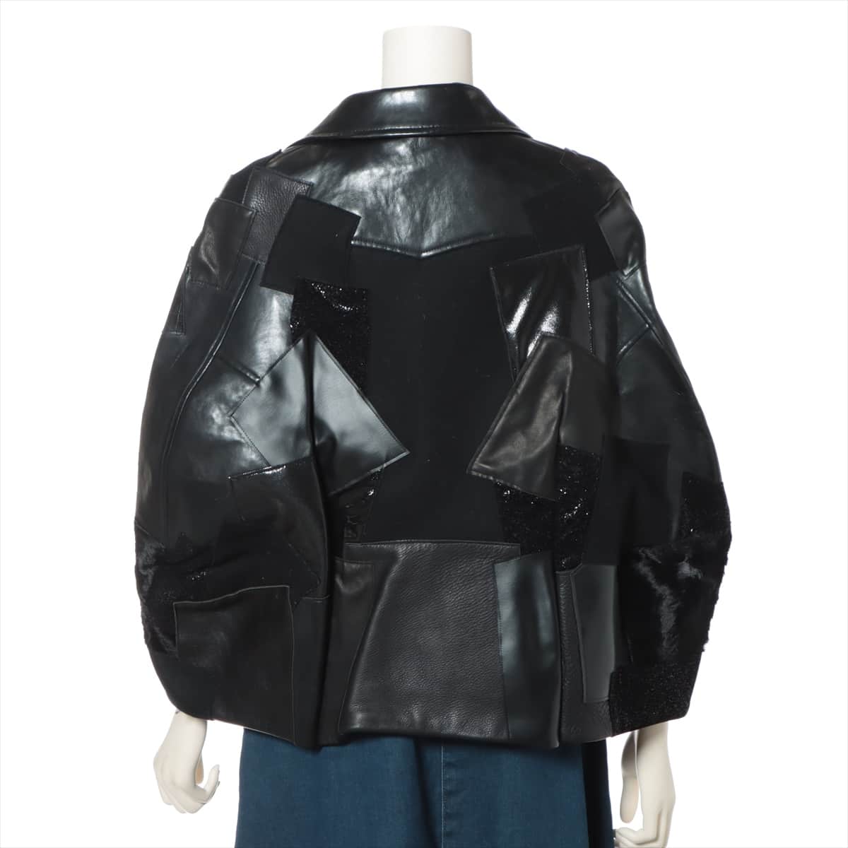 Junya Watanabe Comme Des Garçons AD2014 Faux leather Leather jacket XS Ladies' Black  patchwork poncho