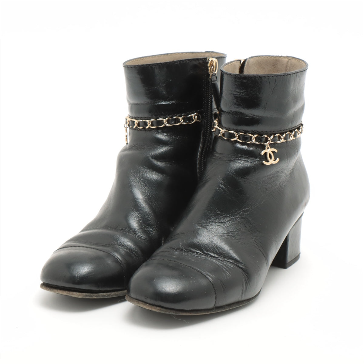 Chanel Coco Mark Leather Short Boots 37 Ladies' Black G355009