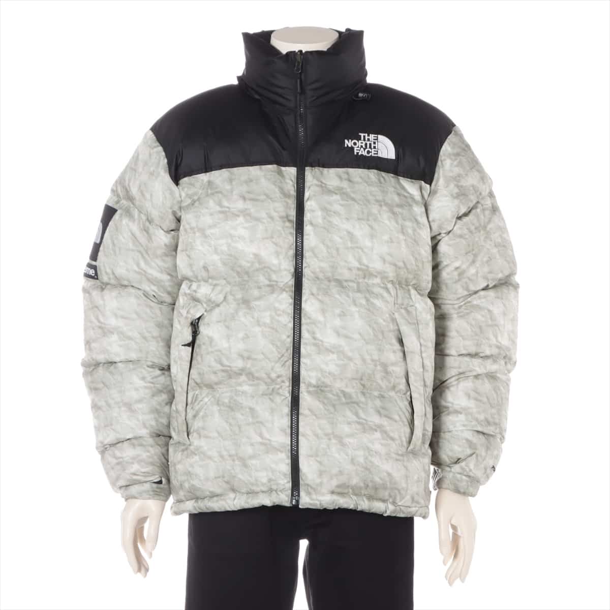 SUPREME × THE NORTH FACE 19AW Nylon Down jacket M Men's Grey  ND91806I Paper Print Nuptse Can be stored in the hood