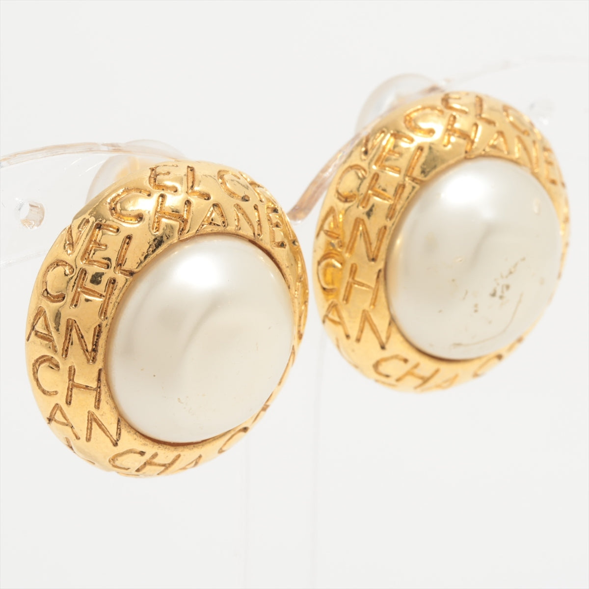 Chanel Logo Earrings (for both ears) GP x Imitation pearl Gold