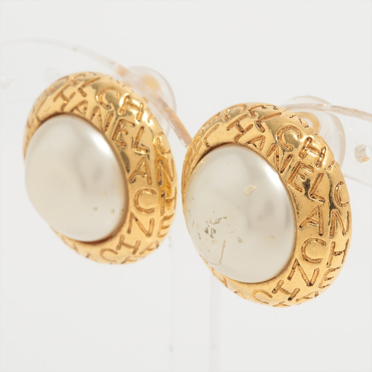 Chanel Logo Earrings (for both ears) GP x Imitation pearl Gold