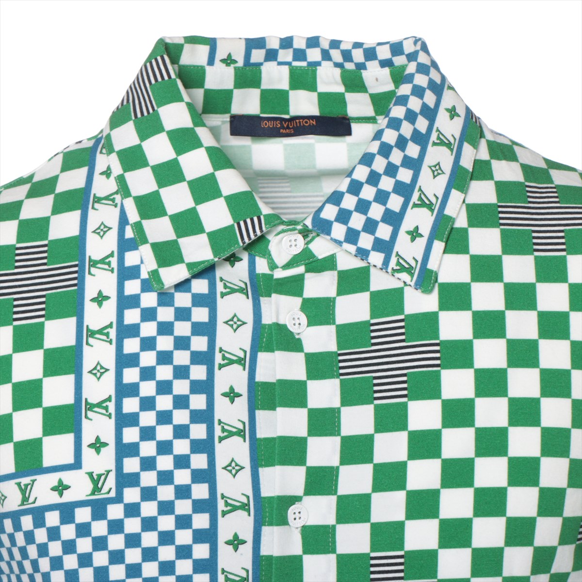 Louis Vuitton 22SS Cotton & Polyurethane Shirt M Men's Green x blue  pleated slim jersey RM221