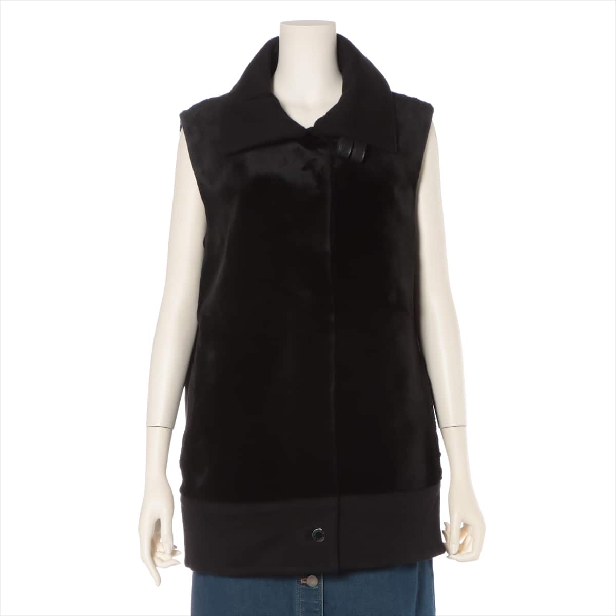 Hermès Cashmere x leather Vest 34 Ladies' Black  Serie button Sheared mink