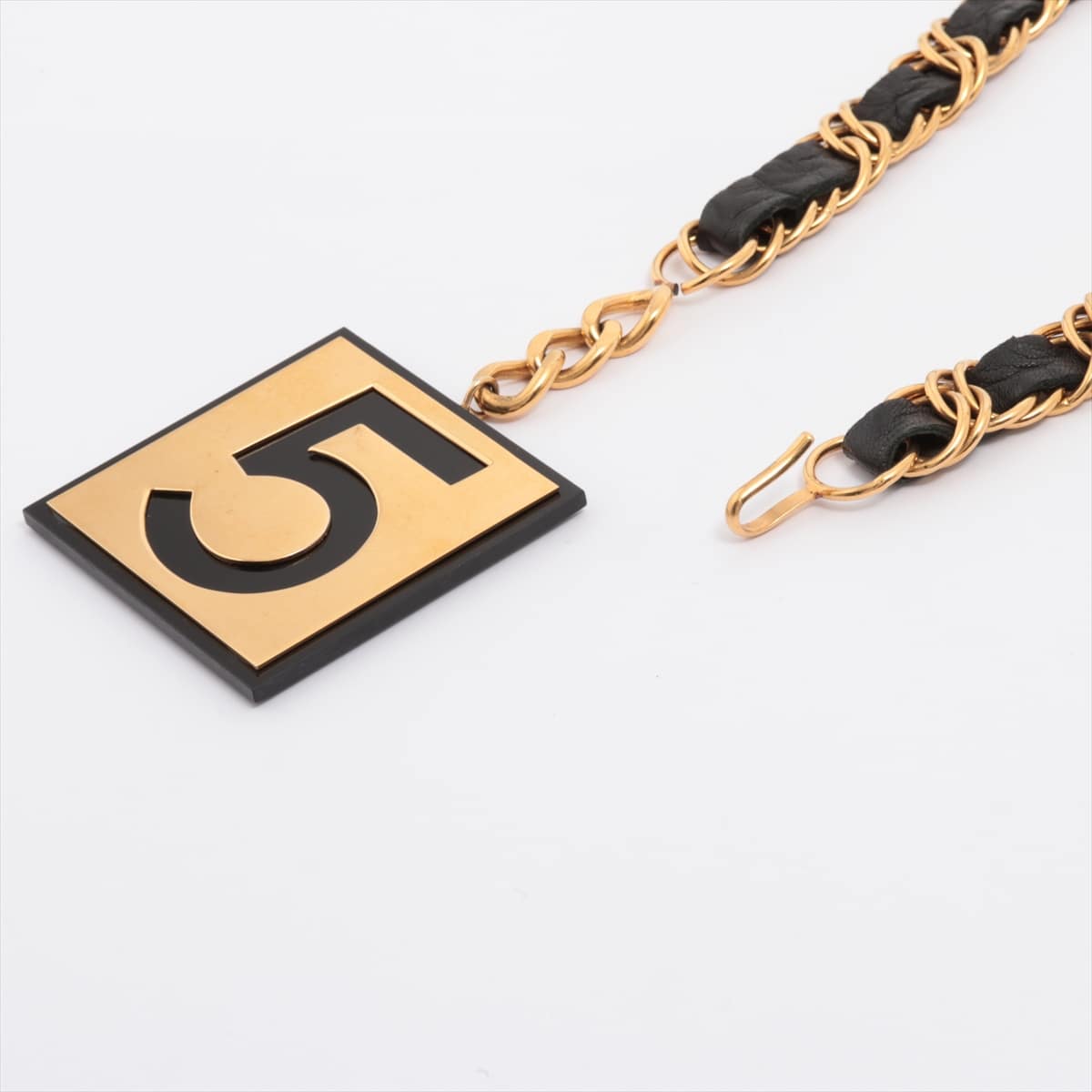 Chanel Chain belt GP & leather Black×Gold 5