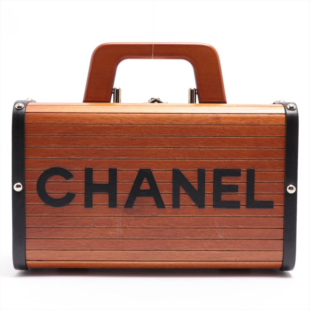 Chanel Coco Mark Wood Vanity bag Brown Silver Metal fittings 3XXXXXX