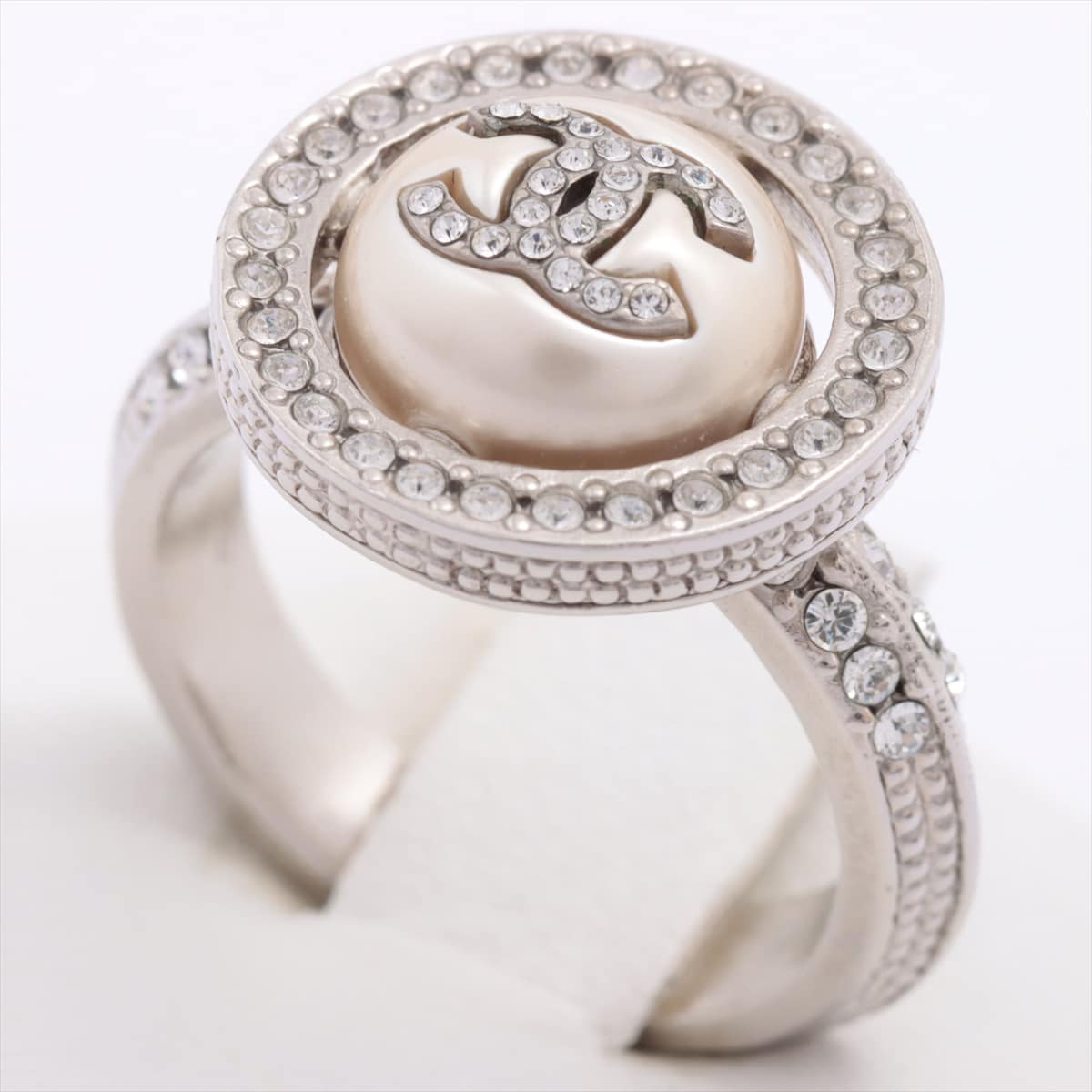 Chanel Coco Mark D19K rings GP x rhinestone x imitation pearl Silver