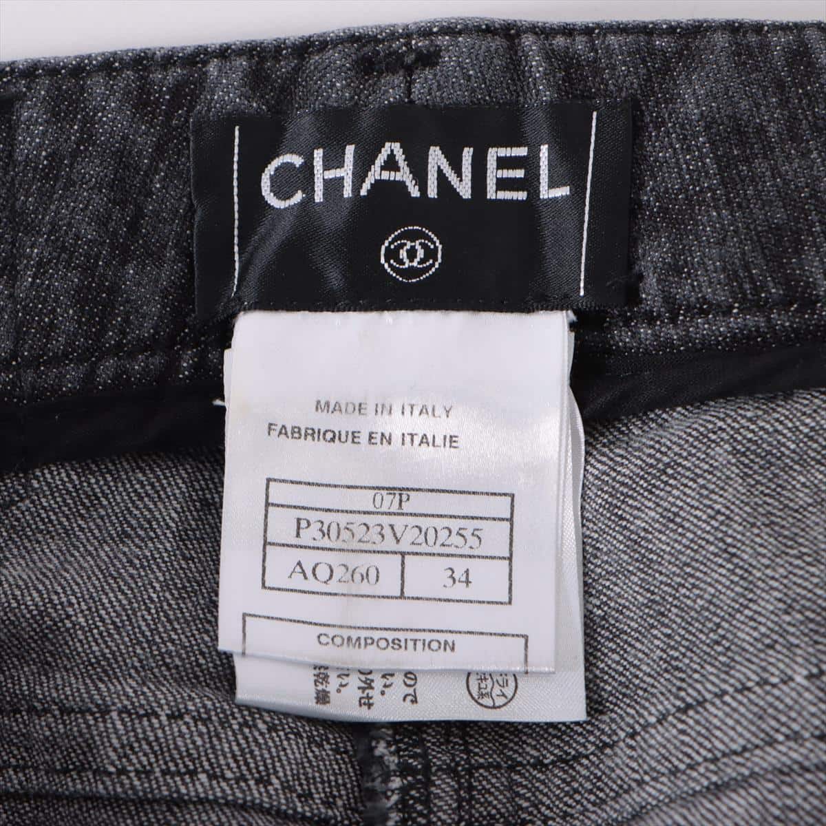 Chanel Coco Button 07P Cotton & polyurethane Denim pants 34 Ladies' Black