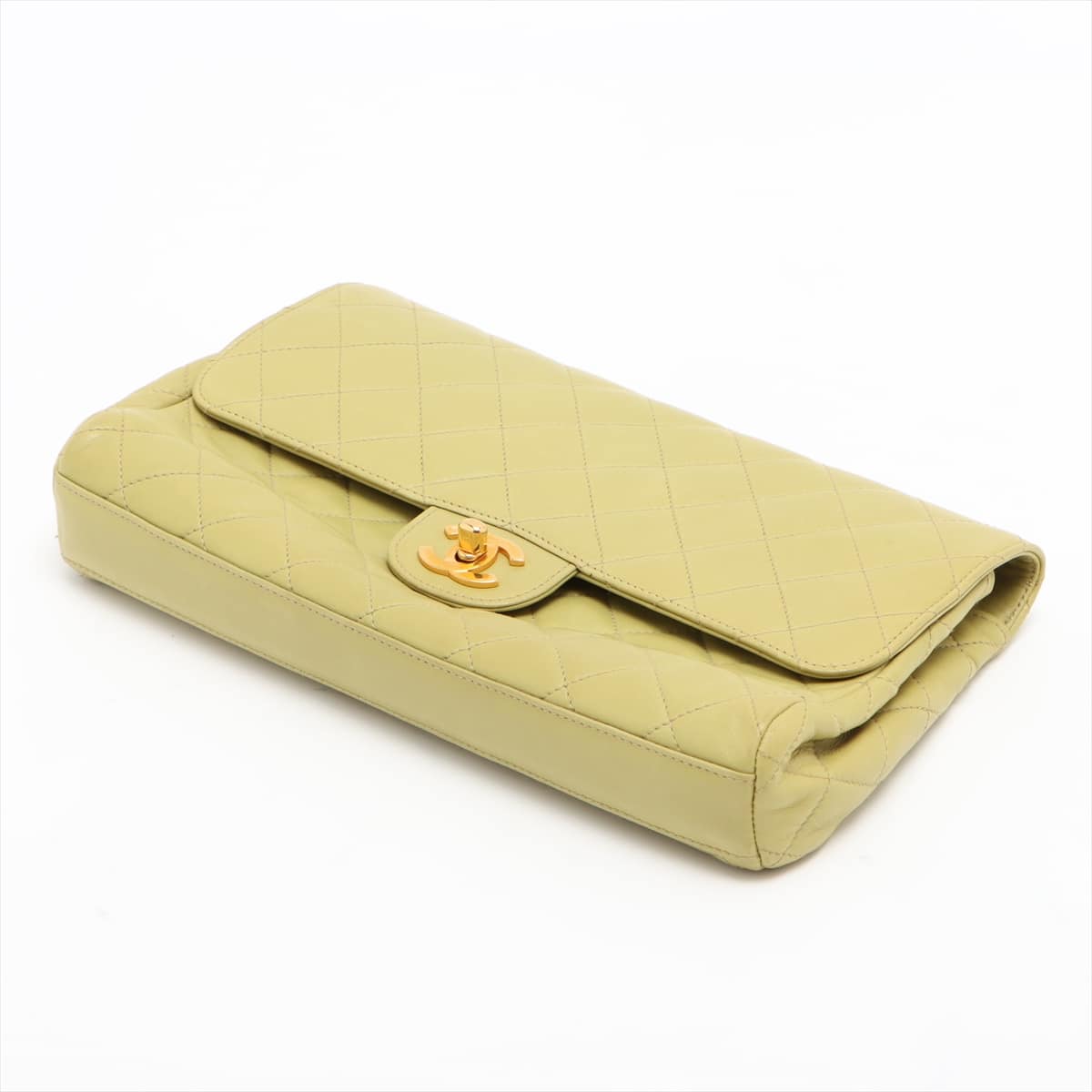 Chanel Matelasse Lambskin Clutch bag Green Gold Metal fittings Seal peeling